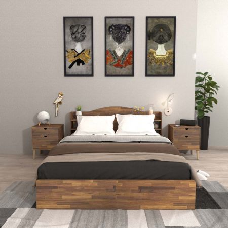Temný teakový papírový laminát s více úložnými prostory pro manželskou postel s prohnutým rámem - Temný teakový papírový laminát s více úložnými prostory pro manželskou postel s prohnutým rámem